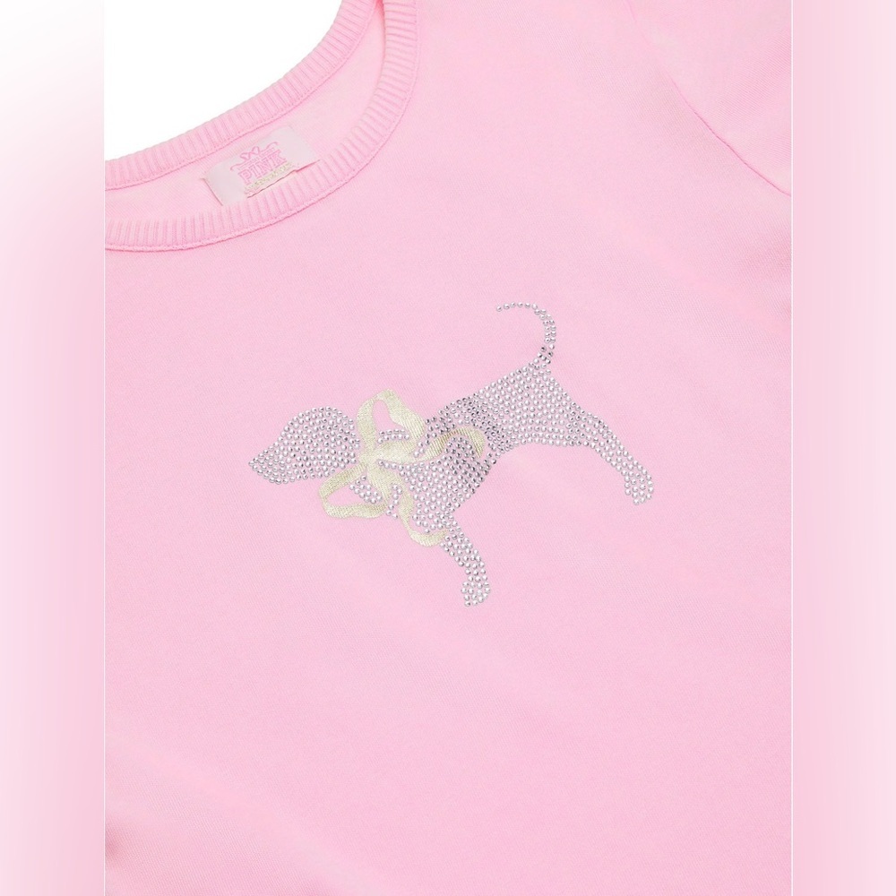 PINK X LOVESHACKFANCY bling dog tee X-small NWT - Picture 1 of 9